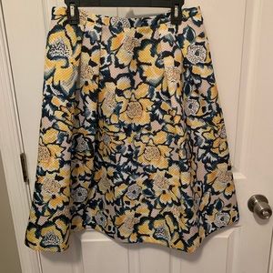 H&M Yellow Floral Midi A-Line Skirt - Size 12